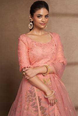 Peach Color Digital Print & Sequins Embroidery Work  Designer Lehenga Choli For Festival 4