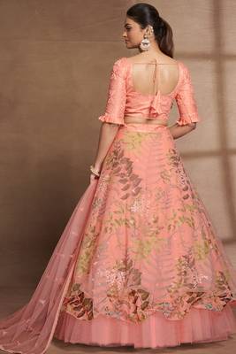 Peach Color Digital Print & Sequins Embroidery Work  Designer Lehenga Choli For Festival 5