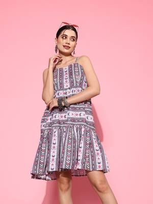  blue fit and flare strappy tiered dress 1