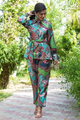 green paisley printed co-ord set