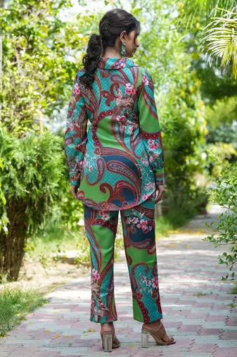 green paisley printed co-ord set