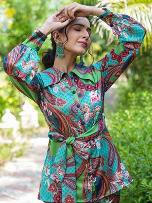 green paisley printed co-ord set 4