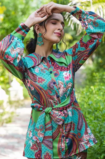 green paisley printed co-ord set
