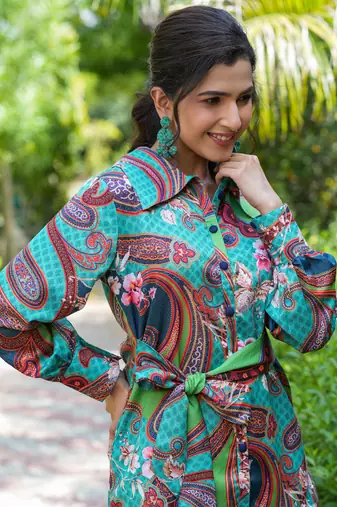 green paisley printed co-ord set