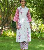 Yufta-pink and white floral print tunic and trouser co ords