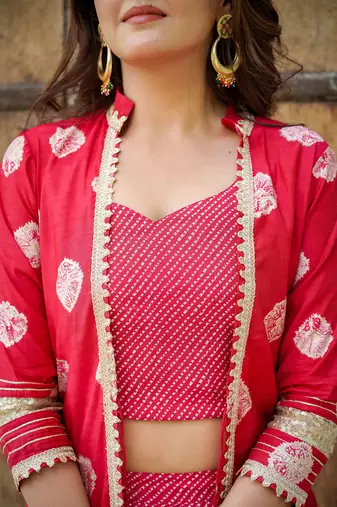 mustard ethnic motifs crop top and palazzo with shrug co ords