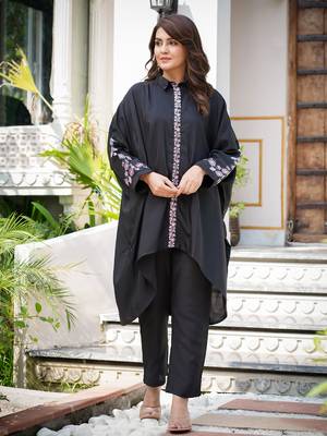 Yufta-black embroidery oversized asymmetric co ord 1