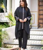 Yufta-black embroidery oversized asymmetric co ord