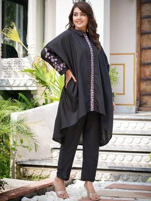 Yufta-black embroidery oversized asymmetric co ord 2