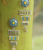 Silver-plated turquoise blue and yellow geometric drop earrings