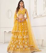 Yellow Embroidery Net A Line Lehenga With Blouse