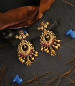 Women 24ct gold-plated multi stone-studded  chandbali earrings