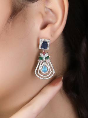 Women rhodium-plated diamond multi stone-studded earring 2