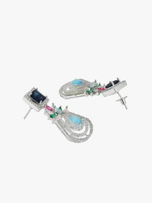 Women rhodium-plated diamond multi stone-studded earring 4