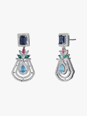 Women rhodium-plated diamond multi stone-studded earring 5