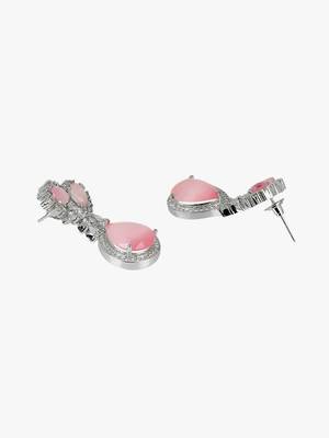 Women silver-plated american diamond pink stone drop earring 3
