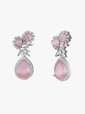 Women silver-plated american diamond pink stone drop earring 5
