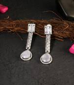 Women silver-plated american diamond grey stone long hanging earring