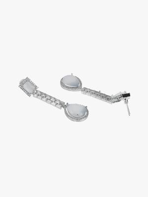 Women silver-plated american diamond grey stone long hanging earring 5