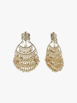 Gold-plated stone-studed pearl-tessel drop earrings 5