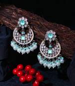 Gold-plated stone-studed pearl-tessel drop earrings