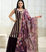 Gorgeous looking wine shararasuit with line sequins embroidered work