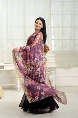 Gorgeous looking wine shararasuit with line sequins embroidered work 4