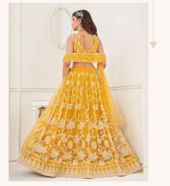 Yellow Embroidery Net A Line Lehenga With Blouse 5