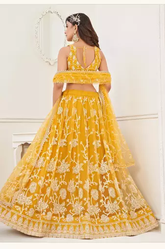 Yellow Embroidery Net A Line Lehenga With Blouse