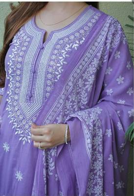 Violet embroidered Straight Kurti with Pant & Dupatta 3
