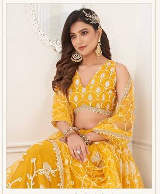 Yellow Embroidery Net A Line Lehenga With Blouse 8