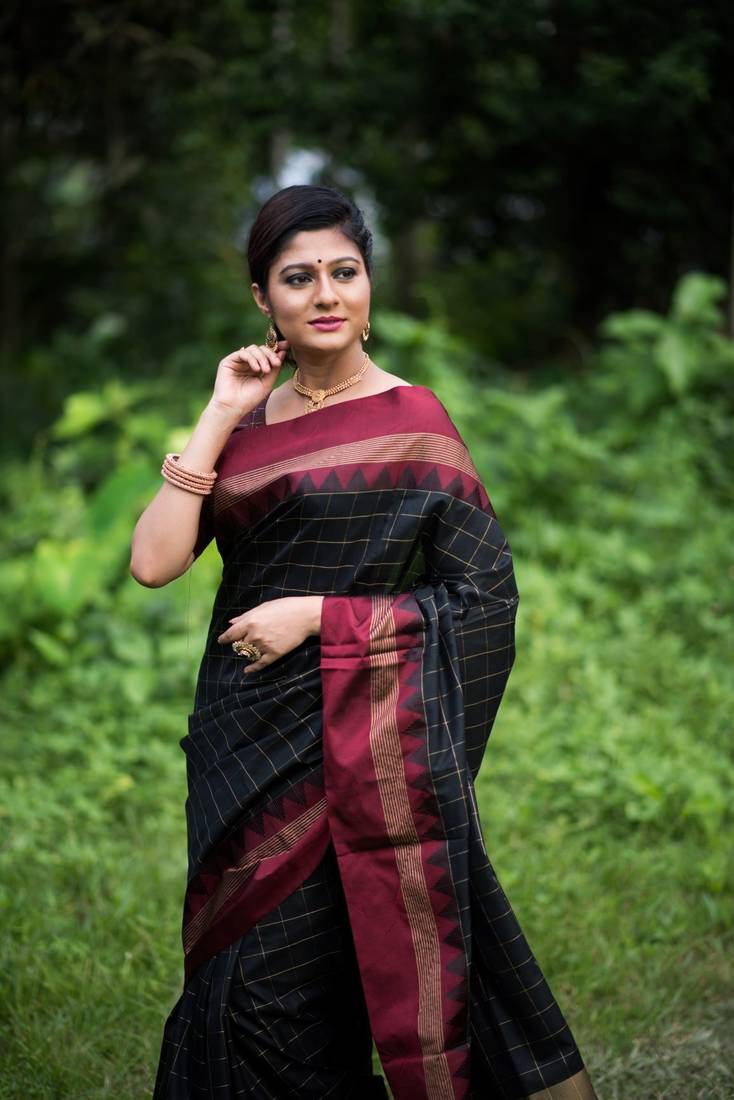 BLACK BANARASI SILK PRETTY SAREE