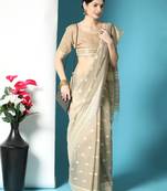 CREAM CHANDERI CHIKANKARI PRETTY SAREE
