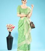 LIGHT GREEN CHANDERI CHIKANKARI PRETTY SAREE