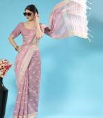 PURPLE CHANDERI CHIKANKARI PRETTY SAREE