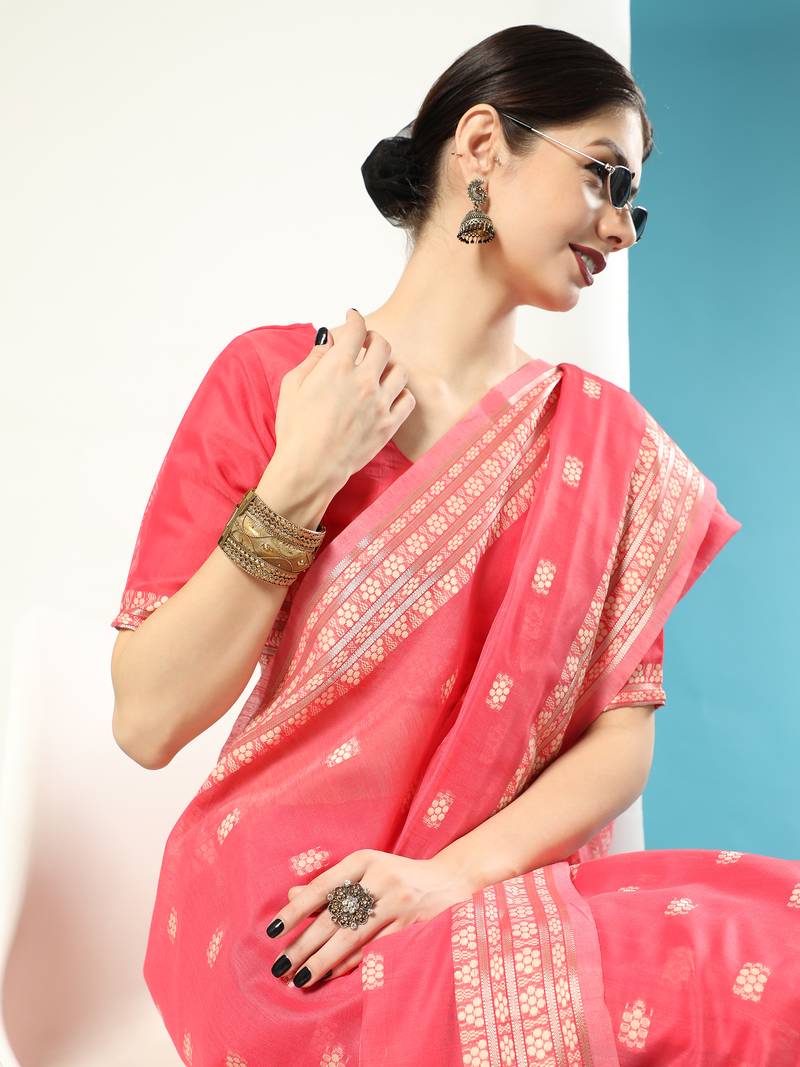 RED CHANDERI CHIKANKARI PRETTY SAREE
