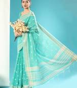 CYAN CHANDERI CHIKANKARI PRETTY SAREE