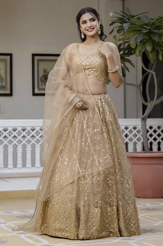 Gold Net Sequin Embroidered Lehenga 