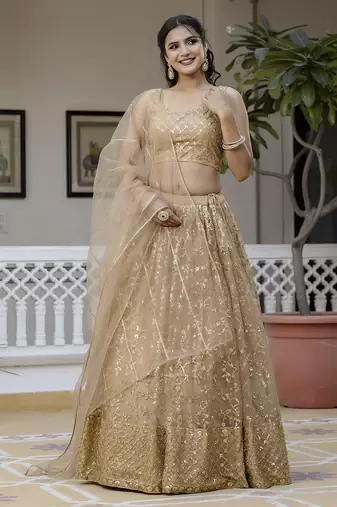 Gold Net Sequin Embroidered Lehenga 