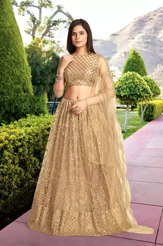 Gold Net Sequin Embroidered Lehenga 