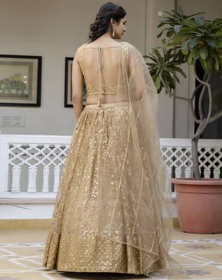 Trendmalls Gold Net Sequin Embroidered Lehenga  2