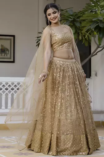 Gold Net Sequin Embroidered Lehenga 