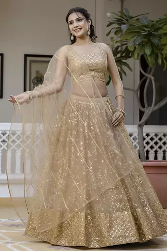 Gold Net Sequin Embroidered Lehenga 