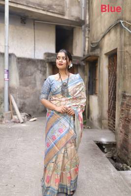 LIGHT CHIKU ELEGENT TUSSAR SILK SAREE  1