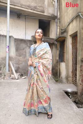 LIGHT CHIKU ELEGENT TUSSAR SILK SAREE  2