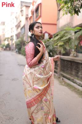 LIGHT CHIKU ELEGENT TUSSAR SILK SAREE  2