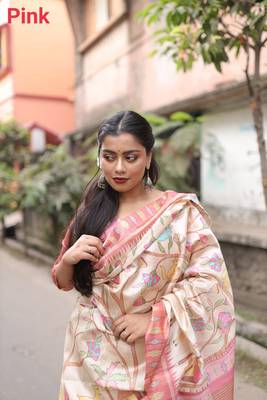 LIGHT CHIKU ELEGENT TUSSAR SILK SAREE  3