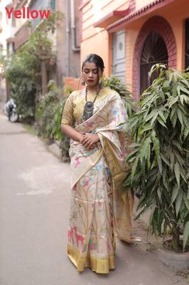LIGHT CHIKU ELEGENT TUSSAR SILK SAREE  1