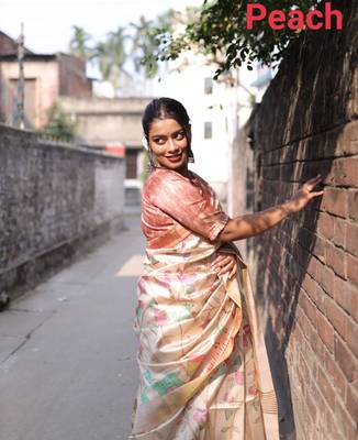 LIGHT CHIKU ELEGENT TUSSAR SILK SAREE  2