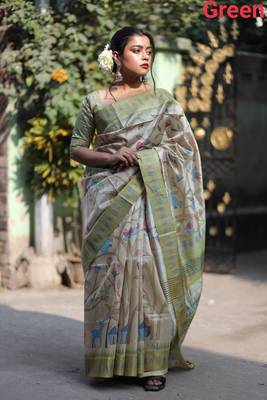 LIGHT CHIKU ELEGENT TUSSAR SILK SAREE  1